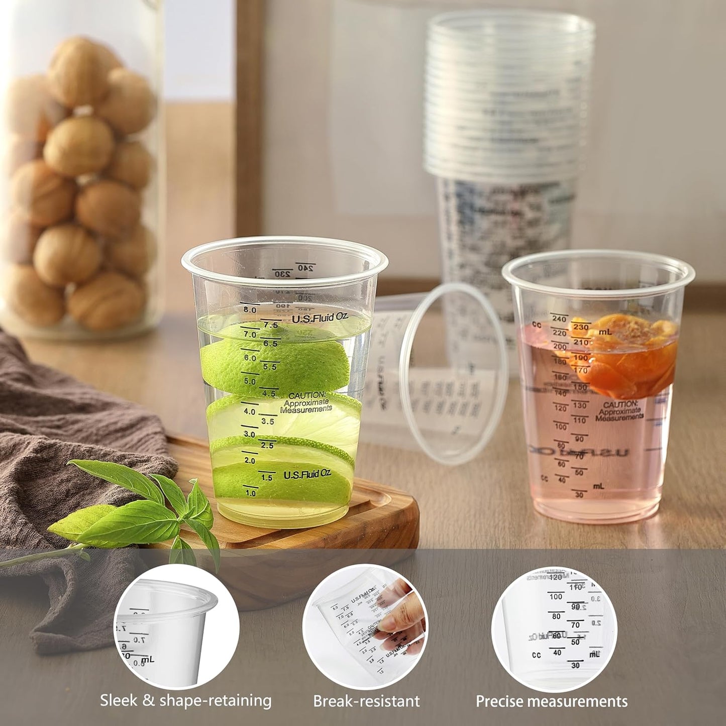 20Pcs 8Oz Graduated Clear Plastic Measuring Mixing Cups with 20Pcs Wooden Stirring Sticks for Mixing Paint, Pigments, Epoxy Resins