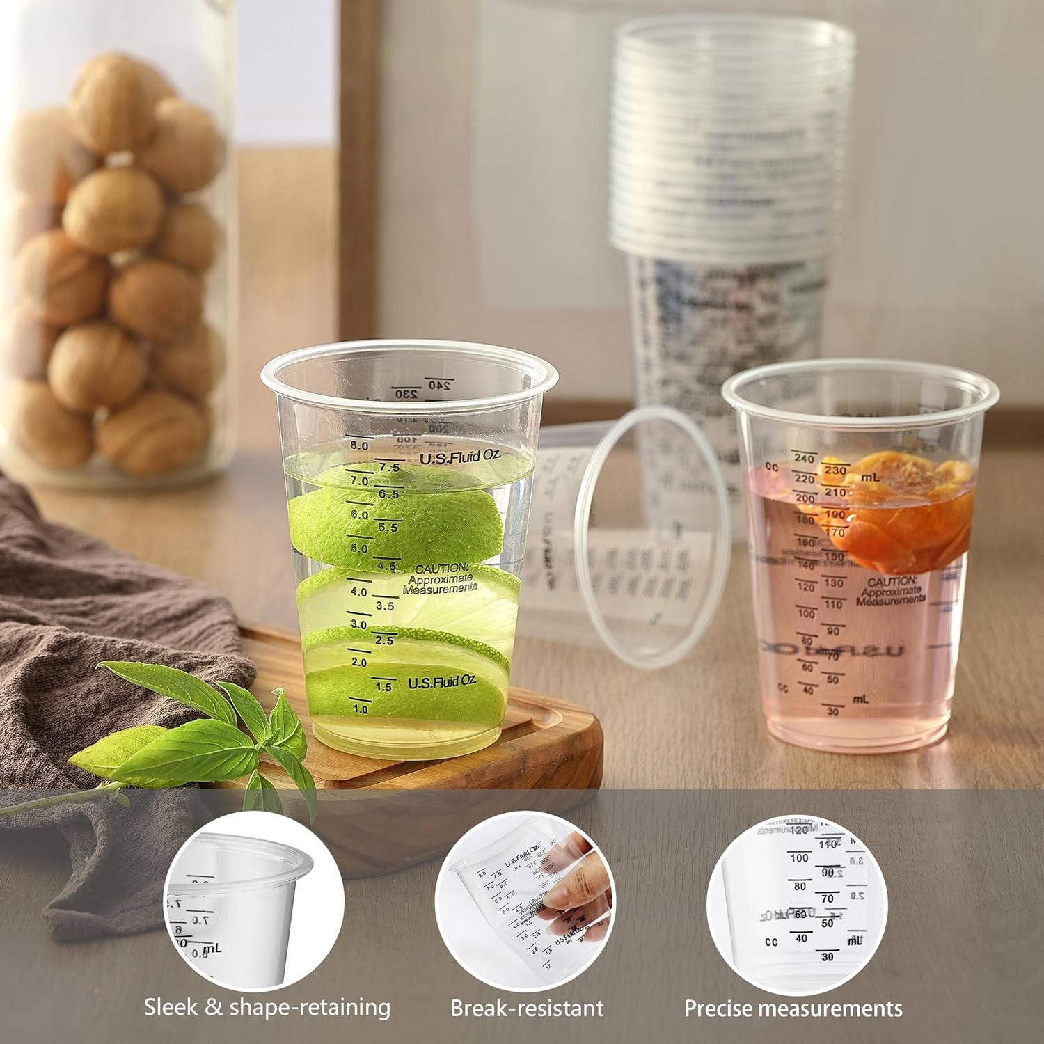 20Pcs 8Oz Graduated Clear Plastic Measuring Mixing Cups with 20Pcs Wooden Stirring Sticks for Mixing Paint, Pigments, Epoxy Resins