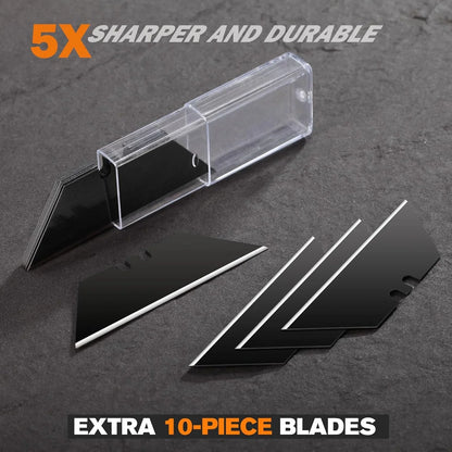 2-Pack Utility Knife, SK5 Heavy Duty Retractable Box Cutter for Cartons, Cardboard and Boxes, Blade Storage Design, Extra 10 Blades Included（Total 18 Blades）