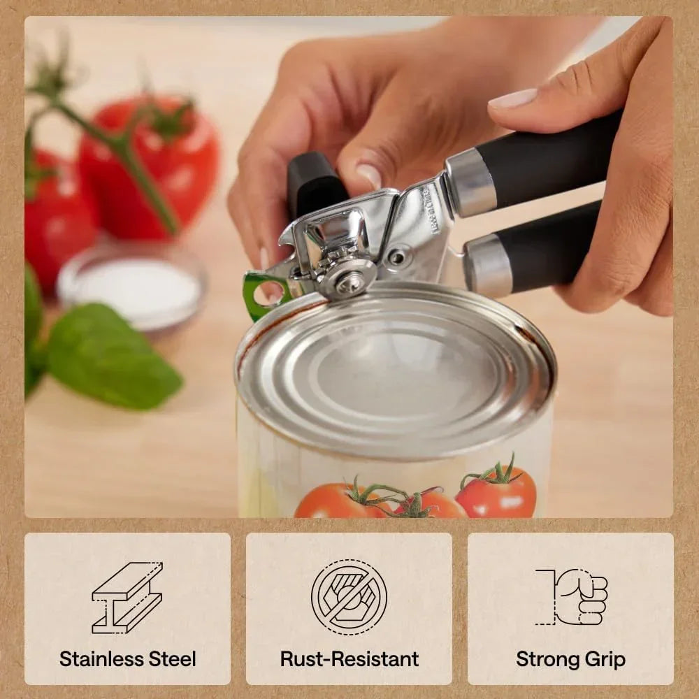 Stainless steel can opener with strong grip opening tomato can, rust-resistant kitchen tool