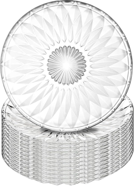 Set of 12 Crystal Glass Salad Plate, 8 Inch round Clear Dessert Plates Restaurant Serving Party Plates for Fruits, Snacks
