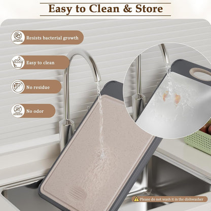 Cutting Board for Kitchen, Stainless Steel Cutting Board Double Sided for Chopping Meat/Vegetables, Stainless Steel/Wheat Straw PP, Kitchen Gifts Easy to Clean Large 16”×11”