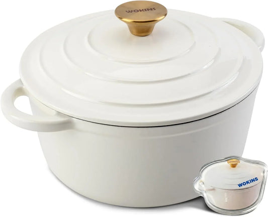 4QT Enameled Cast Iron Dutch Oven Pot with Lid,Heavy-Duty Cookware for Sourdough Bread Baking,Braising,Stews,Roasting,Oven Safe up to 500°F,Cream