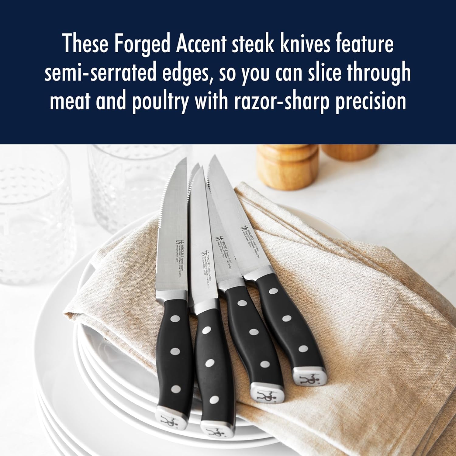 Forged Accent Razor-Sharp Steak Knife Set of 4, Black, German Engineered Knife Informed by over 100 Years of Mastery