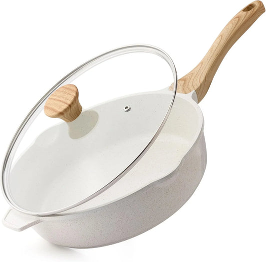 Nonstick Frying Pan Skillet with Lid 3.5/4.5/5QT, Ceramic Saute Pan,Deep Fring Pan Non-Toxic Cooking Pot, Stay-Cool Handle, Induction Compatible, PFAS Free