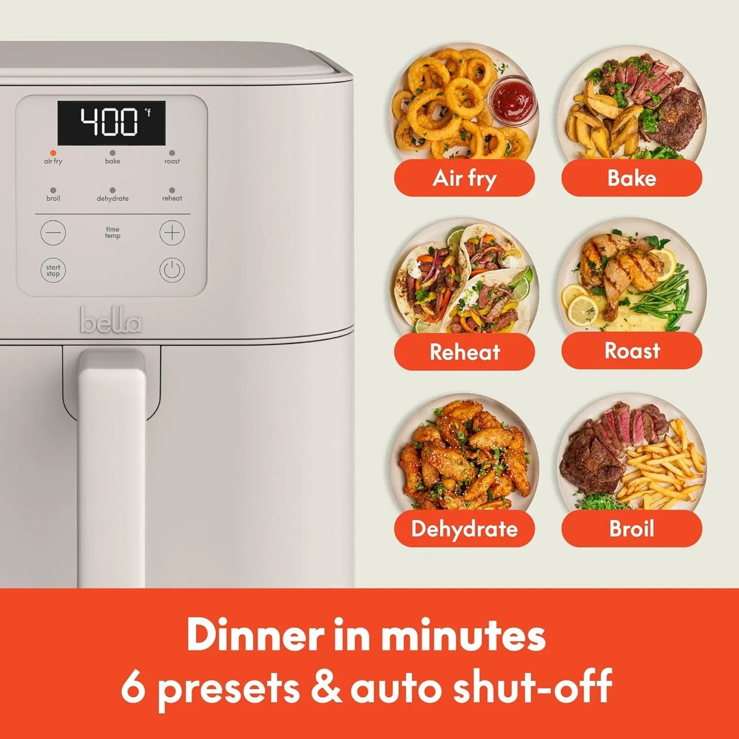 6 Qt Slim Air Fryer, Fits-Anywhere™ Kitchenware, Evergood™ Ceramic Nonstick Coating, Adjustable Temperature, 6 Preset Cooking Options, 60 Min Auto Shutoff W Audible Tone, 5Lb Capacity, Oatmilk