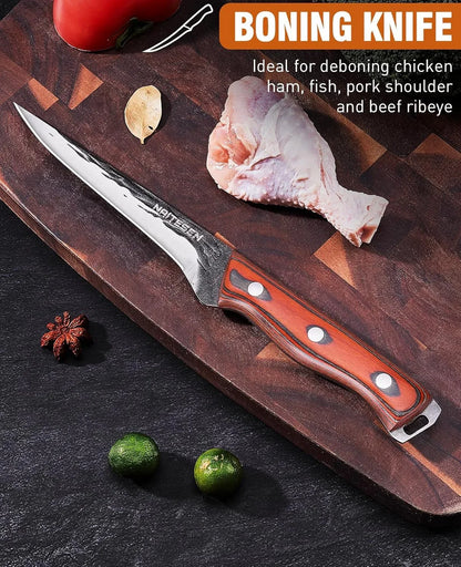 3PCS Hand Forged Butcher Knife Set, Very Sharp Meat Knife Serbian Chef Knife Boning Knife for Meat Cutting Kitchen Cooking BBQ Gifts for Men Father