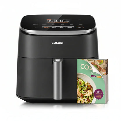 Cosori air fryer with digital display and recipe book for healthy cooking