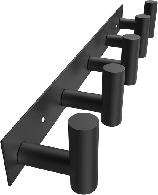 Black Hat and Coat Wall Mount Rack 5 Hooks for Robes, Bags, Keys, and Towels Bathroom Towel Hanger Organizer (1 Pack)