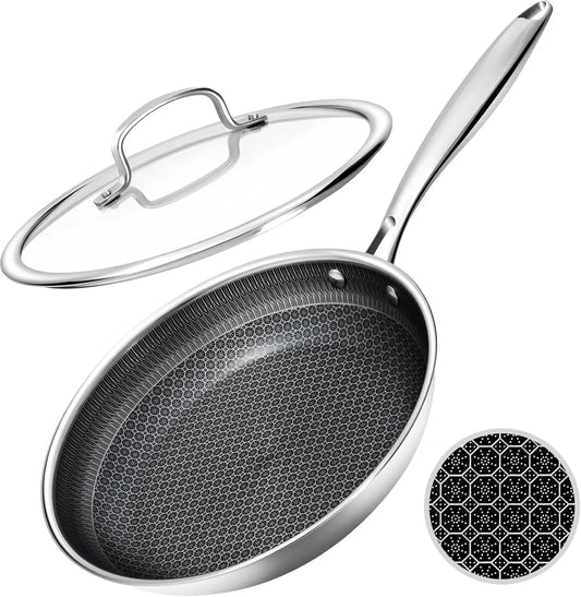Nonstick Frying Pans with Lid,8-Inch Non Stick Skillet with Honeycomb Surface,Dishwasher-Friendly,Oven-Safe,Pfas-Free,Compatible with All Cooktops.