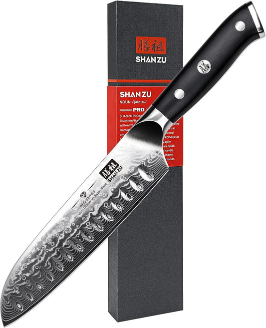 Chef Knife, Kitchen Knife Santoku Chef'S Knife 7 Inch Multifunction Kitchen Knives Damascus Stainless Steel & Ergonomic Fiberglass G10 Handle Best Sharp High-Carbon Knives
