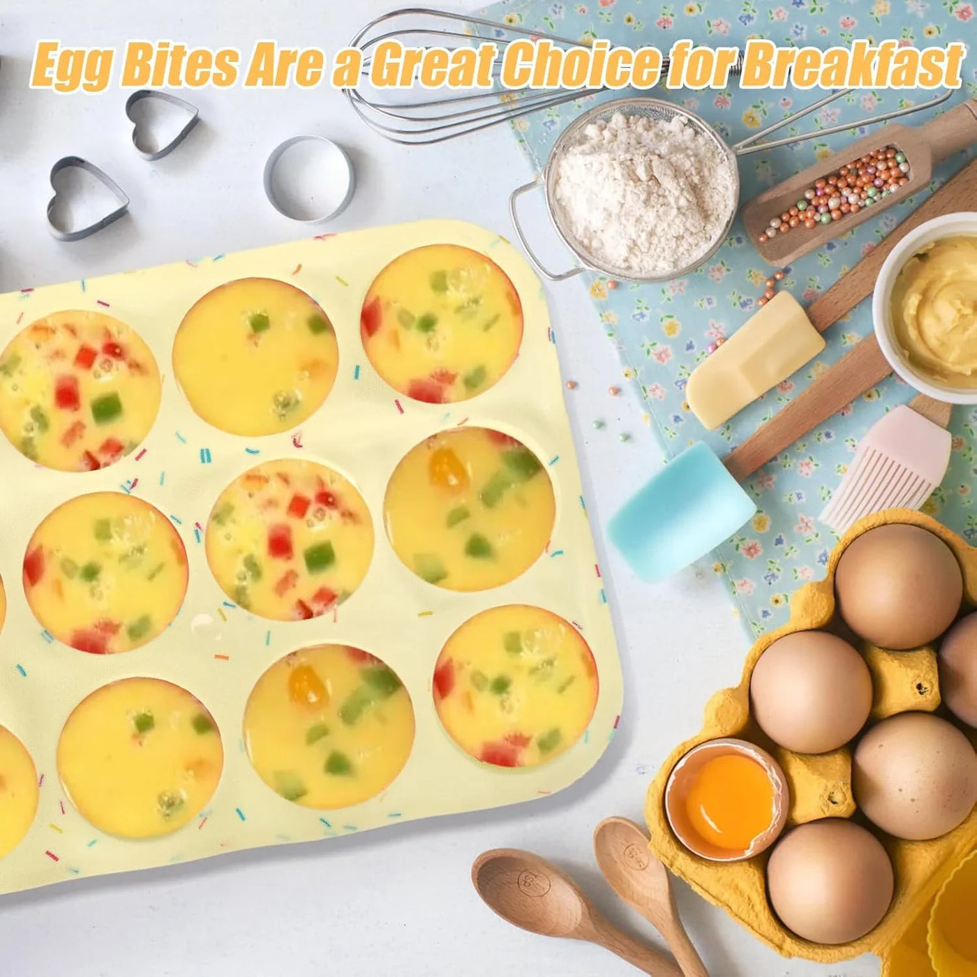 Silicone Egg Bite Molds, 2Pack 12-Cavity Muffin Pan for Baking, Tarts, Nonstick Cupcake Pan
