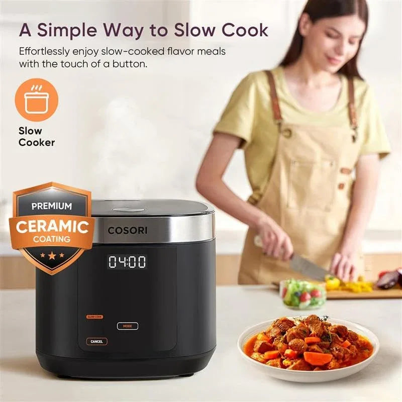 Rice Cooker 10 Cup, 24H Keep Warm, Non-Stick Ceramic Inner Pot, 18 Functions Fuzzy Logic Rice Maker with Stainless Steel Steamer Basket, Sauté, Slow Cooker, Black