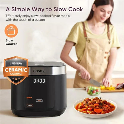 Rice Cooker 10 Cup, 24H Keep Warm, Non-Stick Ceramic Inner Pot, 18 Functions Fuzzy Logic Rice Maker with Stainless Steel Steamer Basket, Sauté, Slow Cooker, Black