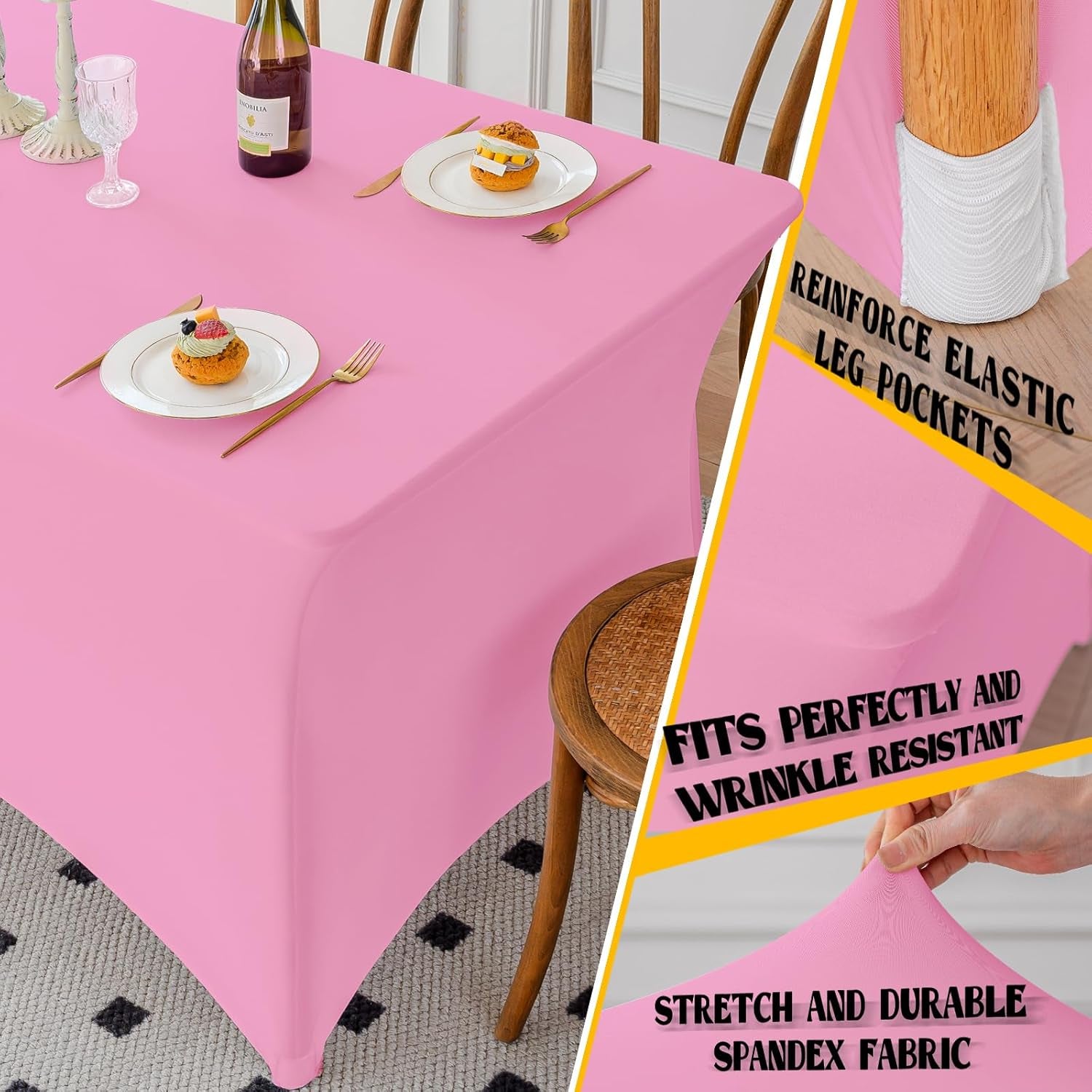 Table Cloth Pink 4FT Spandex Tablecloth for Rectangle Fitted Table Cloths Stretch Covers Washable Wrinkle Free Tablecloths for Festival Camping Picnic Wedding Party