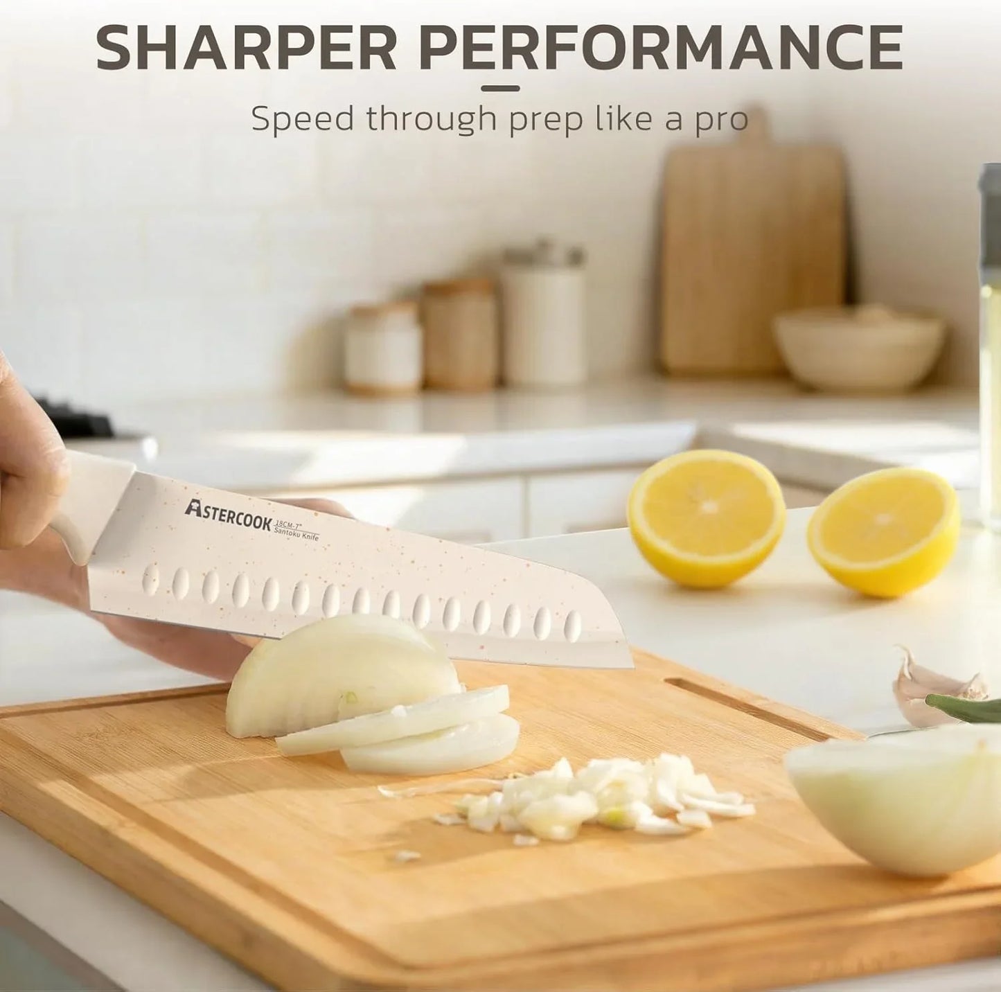 Knife Set, 15 Pieces Kitchen Knife Set with Sharpener Block, German Stainless Steel Knives Set with Anti-Rust Coating, Dishwasher Safe Elegant Cream White Knife Block Sets, Valentine'S Gift