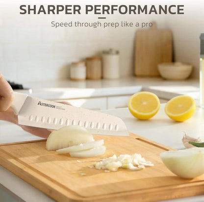 Knife Set, 15 Pieces Kitchen Knife Set with Sharpener Block, German Stainless Steel Knives Set with Anti-Rust Coating, Dishwasher Safe Elegant Cream White Knife Block Sets, Valentine'S Gift