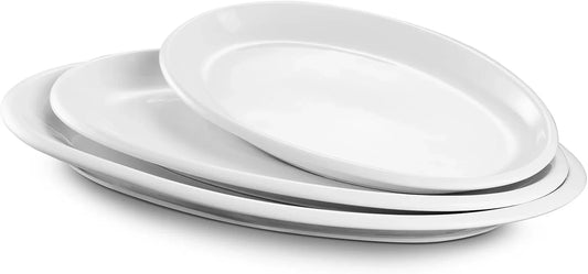 Large Serving Platter, 16"/14"/12" Oval Platters Oven Safe, White Serving Plates for Wedding Decor, Ceramic Serving Dish for Entertaining Food, Set of 3