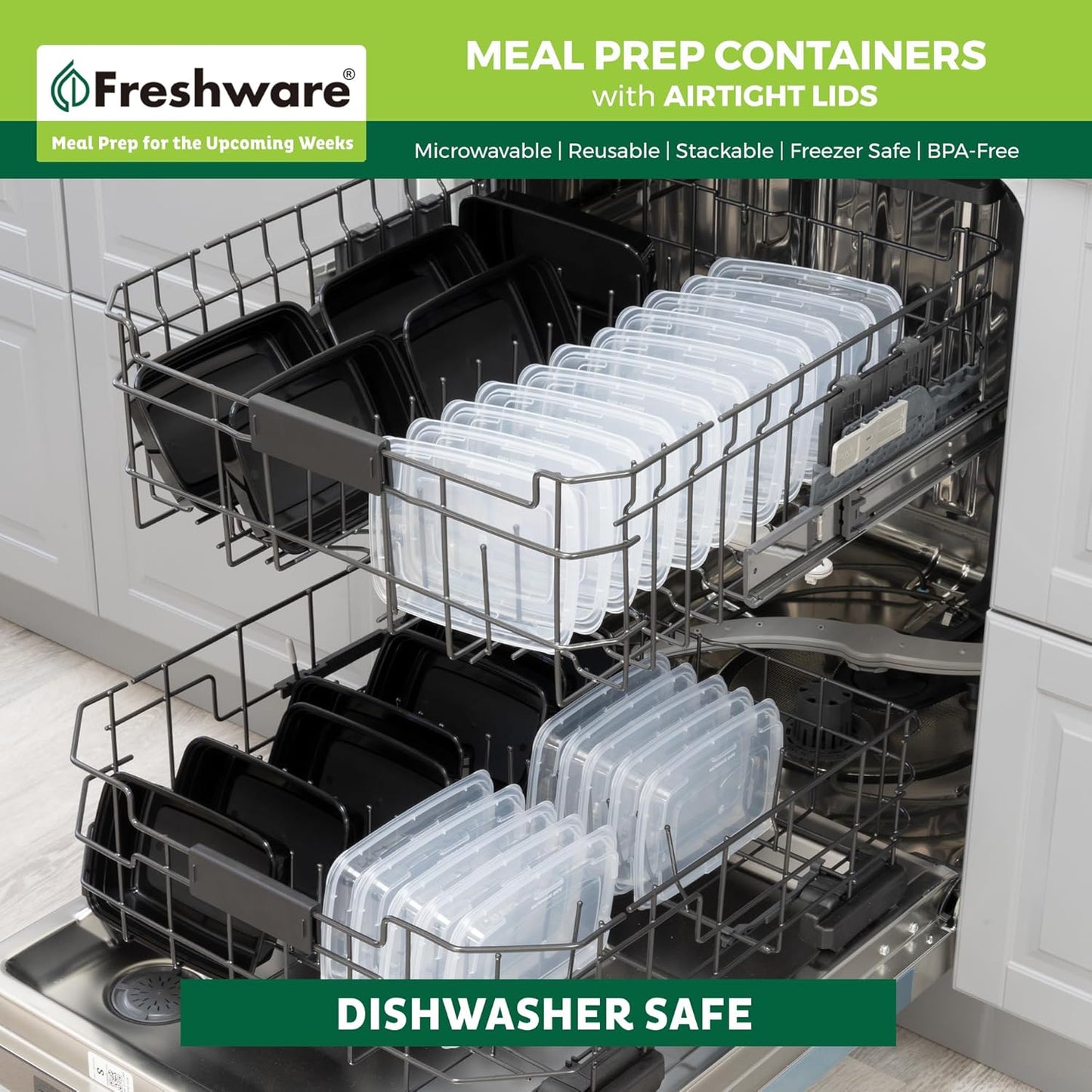 Meal Prep Containers [50 Pack] 1 Compartment with Lids, Food Storage Containers, Bento Box, BPA Free, Stackable, Microwave/Dishwasher/Freezer Safe (24 Oz)
