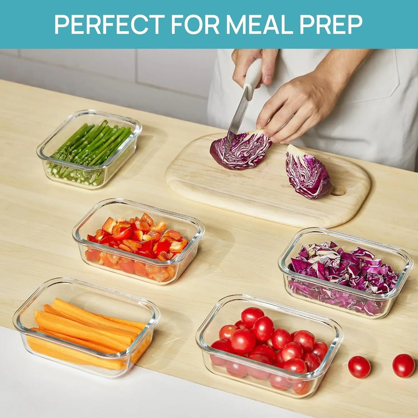 5Pack 22Oz Glass Storage Containers with Lids, Glass Meal Prep Food Container Sets with Snap Airtight Lids for Microwave, Oven, Freezer and Dishwasher, Grey