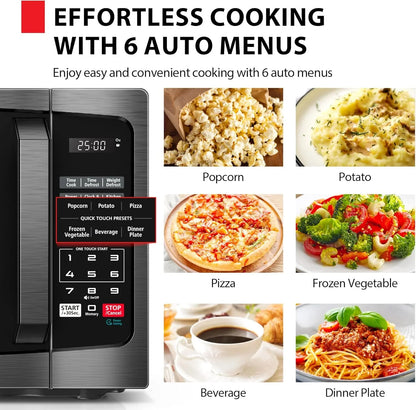 ML-EM09PA(BS) Small Microwave Oven with 6 Auto Menus, Mute Function, LED Lighting Countertop Microwave Perfect for Kitchen, 0.9 Cu Ft, 10.6 Inch Removable Turntable, 900W Black Stainless Steel