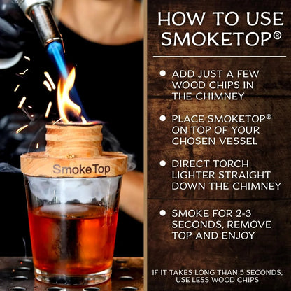 Smoketop® Cocktail Smoker Kit 5 Pack - Old Fashioned Chimney Drink Smoker for Cocktails, Whiskey, & Bourbon with 2Oz Sample Wood Chips - by Middleton Mixology