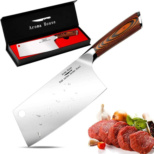 Cleaver Knife Ultra Sharp Meat Cleaver 7 Inch Butcher Knife. High Carbon German Stainless Steel Chef Knives for Kitchen and Restaurant