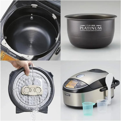 Zojirushi rice cooker with platinum nonstick inner pot, digital controls, and easy-clean features for home cooking