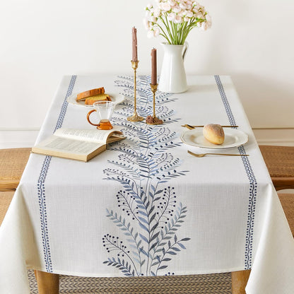 Linen Style Embroidered Tablecloth, Waterproof and Wrinkle-Resistant Table Cloth Rectangle Tables, Farmhouse Floral Rectangle Table Cover for Dining Room and Outdoor Parties(Blue, 55"X71")