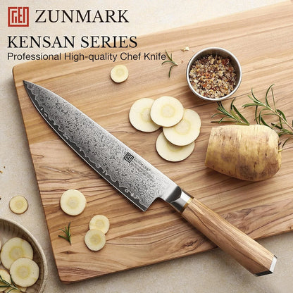 8 Inch Chef Knife, 67-Layer Damascus Steel Kitchen Knives with 10Cr15Comov Premium Steel Core, Hybrid Diamond-Oval Olive Wood Handle Japanese Knife, 13° Blade Ultra-Sharp Cooking Knives, Gift Fo R Him