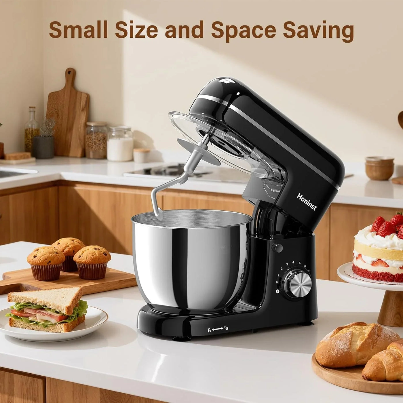 Stand Mixer, 3-In-1 8-Speed 660W 6.5QT Tilt-Head Food Mixer, Electric Mixer with Bowl, Dough Hook, Whisk and Beater, Kitchen Mixer for Baking, Cake and Most Home Cooks, Black