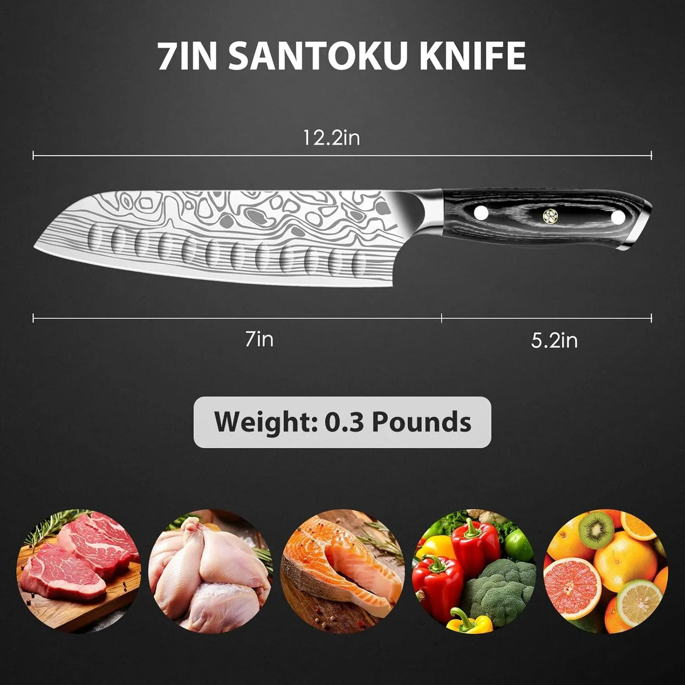 7" Santoku Knife,High Carbon Stainless Steel Chef Knife,Kitchen Nakiri Knife with Finger Guard and Knife Sharpener,Chef Knife Gift Box for Family,For Family and Friends