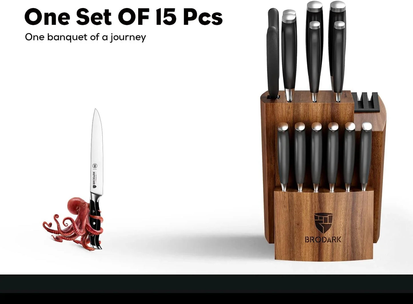 Kitchen Knife Set: Full Tang 15 Pcs Professional Chef Knife Set with Sharpener, Razor-Sharp Knives Set for Kitchen, German Stainless Steel Knife Block Set, Gift Box for Men Women