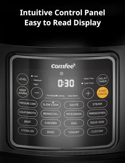 COMFEE’ Pressure Cooker 8 Quart with 16 Cooking Functions, Olla De Presion Non-Stick Pot Yogurt Maker Rice Cooker Slow Cooker Sauté Steamer, Healthy Ceramic Inner Pot