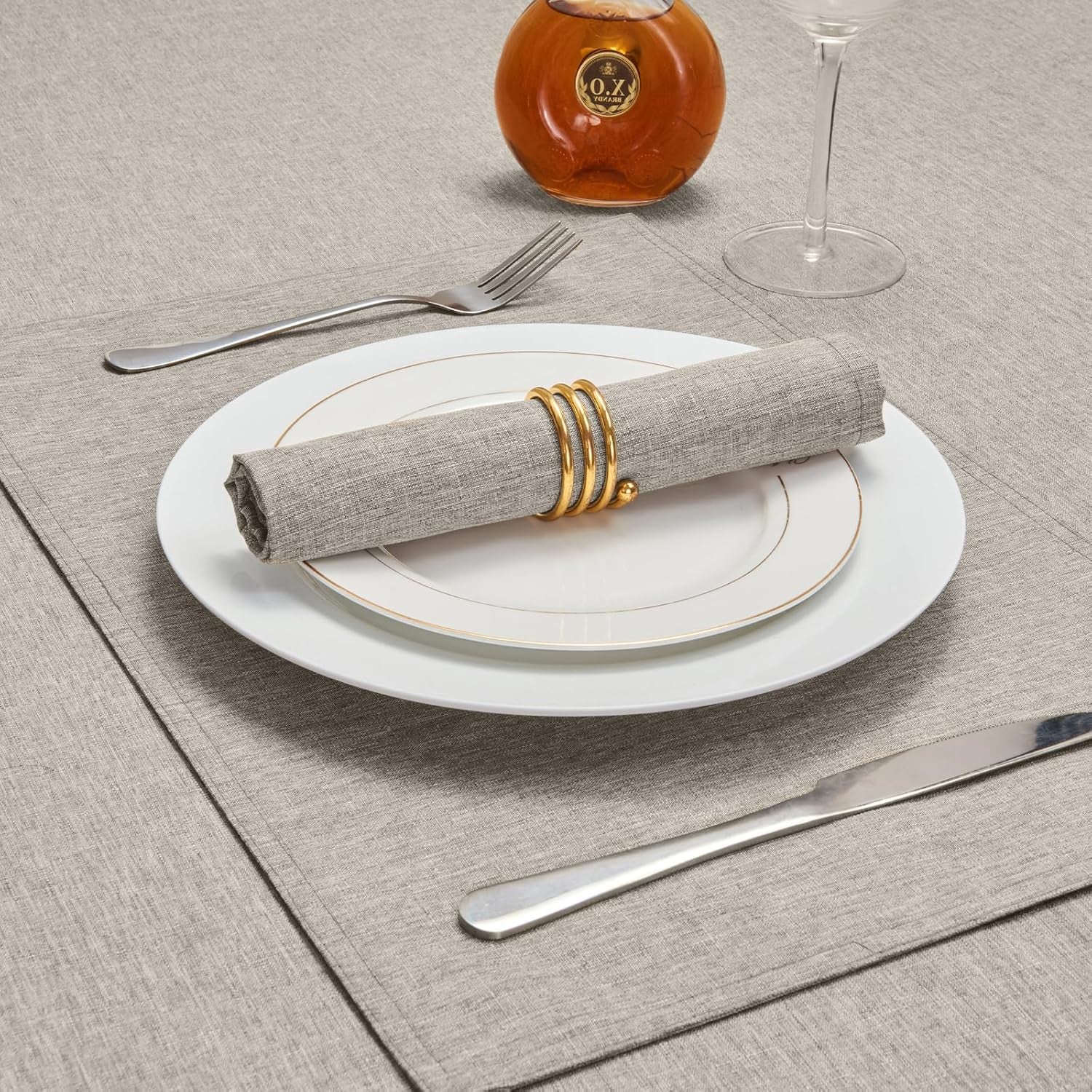 Rectangle Table Cloth Linen Farmhouse Stainproof Waterproof Washable Polyester Oblong Rectangular Fabric Table Cover for Kitchen Dining Dinner(Flaxen/52X70 Inch)