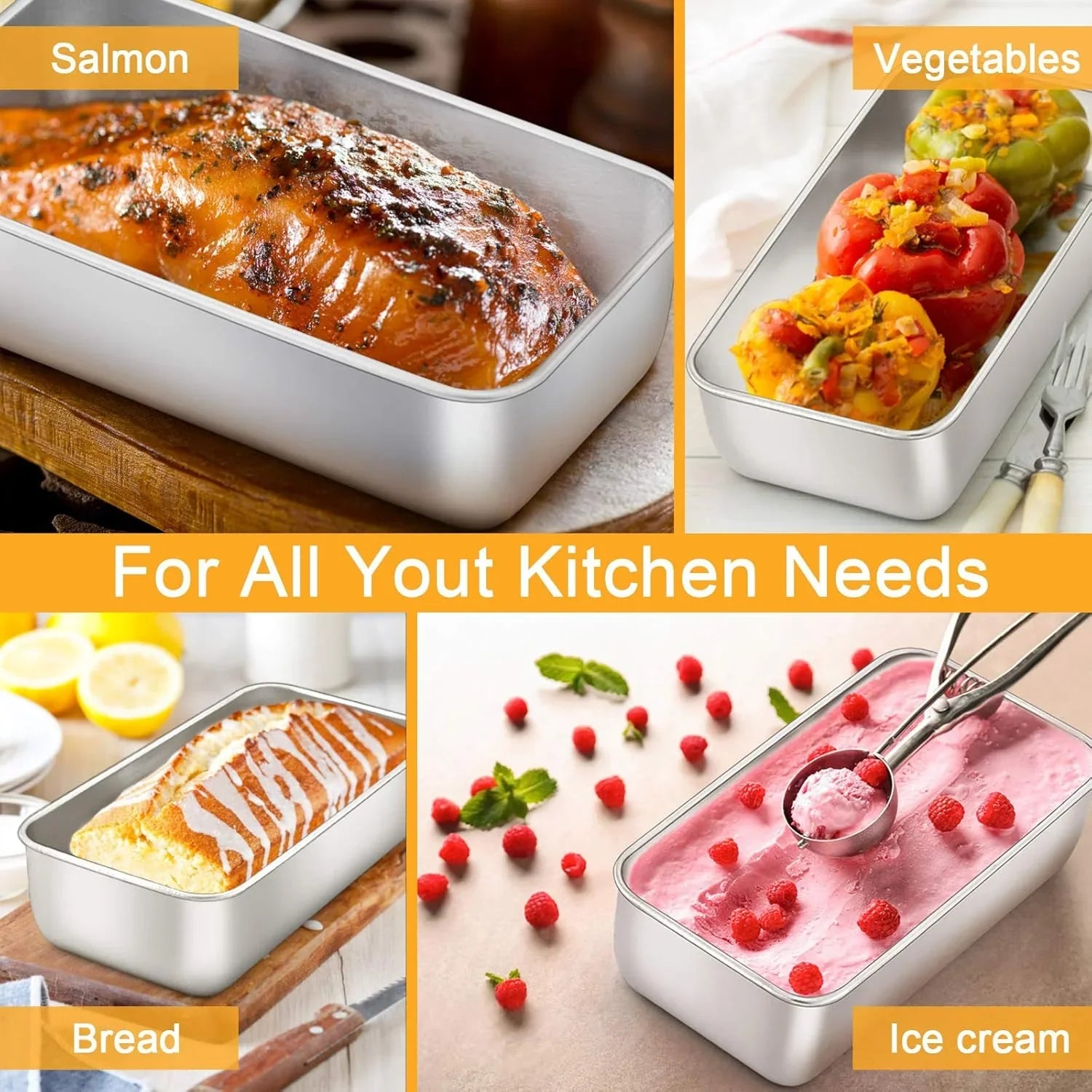 Loaf Pan for Baking Bread, 9 X 5 Inch Stainless Steel Baking Loaf Pans, Metal Bakeware for Bread Meatloaf Cake Brownies, Healthy & Non Toxic, Easy Release & Dishwasher Safe - Set of 3