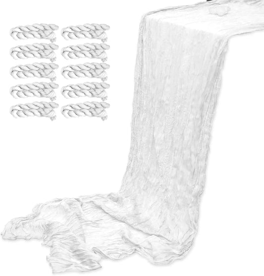 Cheesecloth Table Runner Summer Boho Rustic Farmhouse Gauze 120 Inch 10FT Cheese Cloth Runner for Wedding Party Baby Shower Birthday Home Decor Holiday Decorations (White, 10 Pcs-10 FT)