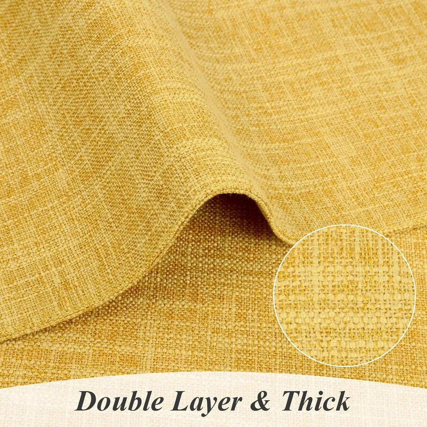 Double layer thick yellow table linen fabric texture close-up for kitchen dining