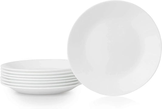 Vitrelle 8-Piece (6.75") Salad Appetizer Plates Set, Triple Layer Glass and Chip Resistant, Lightweight round 6-3/4-Inch Plates, Winter Frost White