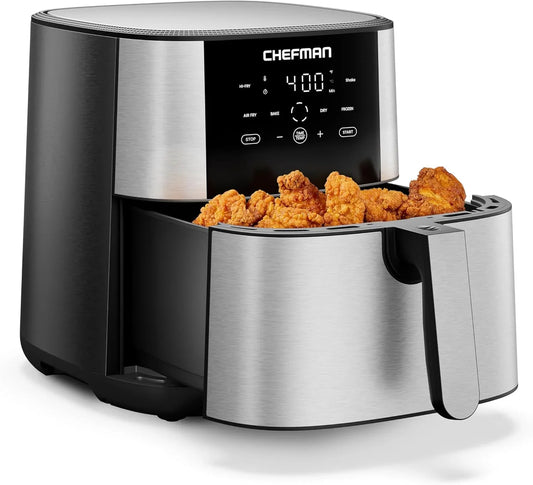 Air Fryer 8 Qt | Turbofry® 4-In-1 with 450°F Hi-Fry Option for Crispier Results | Bake, Dehydrate, Frozen | XL Nonstick Dishwasher-Safe Basket | Stainless Steel