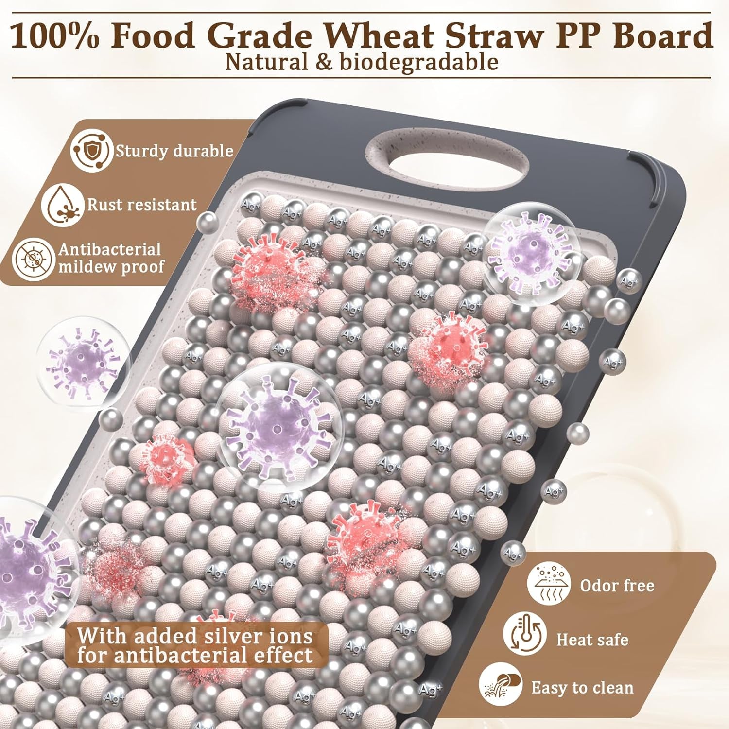 Cutting Board for Kitchen, Stainless Steel Cutting Board Double Sided for Chopping Meat/Vegetables, Stainless Steel/Wheat Straw PP, Kitchen Gifts Easy to Clean Large 16”×11”
