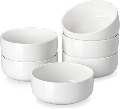 24 OZ Cereal Bowls, Porcelain Soup Oatmeal Bowls Set of 6, Kitchen Ceramic Serving Bowl, Dishwasher Microwave Oven Safe, White, Series LUNA