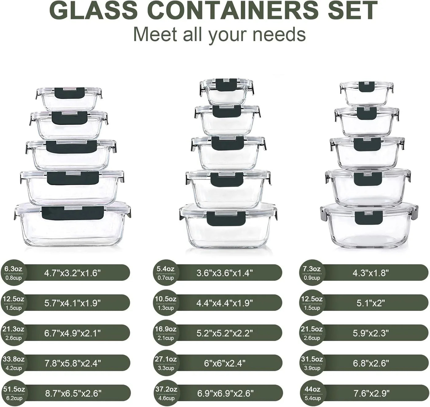 30 Pieces Glass Food Storage Containers Set, Glass Meal Prep Containers Set with Snap Locking Lids, Airtight Lunch Containers for Microwave, Oven, Freezer & Dishwasher,Gray
