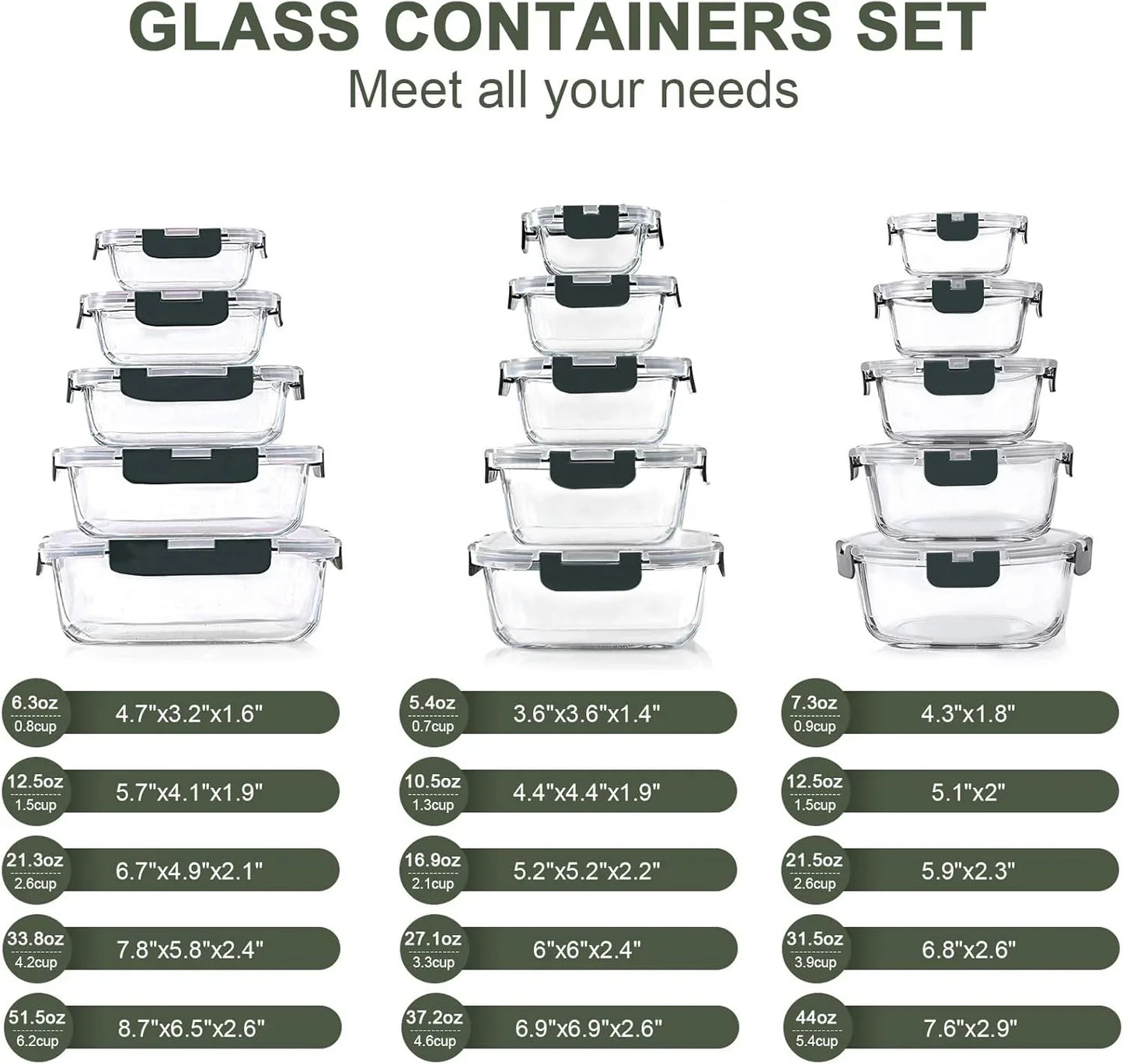 30 Pieces Glass Food Storage Containers Set, Glass Meal Prep Containers Set with Snap Locking Lids, Airtight Lunch Containers for Microwave, Oven, Freezer & Dishwasher,Gray