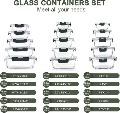 30 Pieces Glass Food Storage Containers Set, Glass Meal Prep Containers Set with Snap Locking Lids, Airtight Lunch Containers for Microwave, Oven, Freezer & Dishwasher,Gray