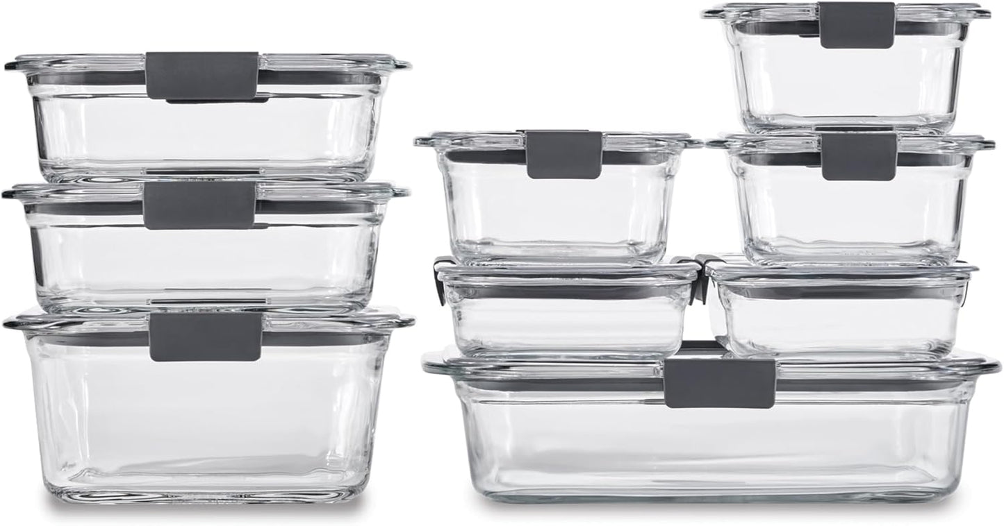 Brilliance Glass Food Storage Containers, Assorted Sizes, Set of 9, Bpa-Free, Leak-Proof, Clear