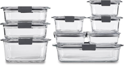 Brilliance Glass Food Storage Containers, Assorted Sizes, Set of 9, Bpa-Free, Leak-Proof, Clear