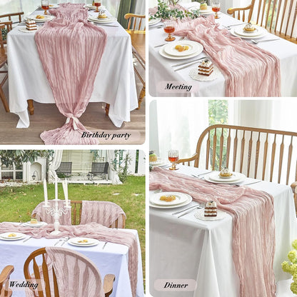 2 Pcs Cheesecloth Table Runner - 10Ft Dusty Pink Easter Decor Boho Gauze Cheese Cloth Table Runners for Baby Shower Decorations Wedding Party Spring Garden Farmhouse