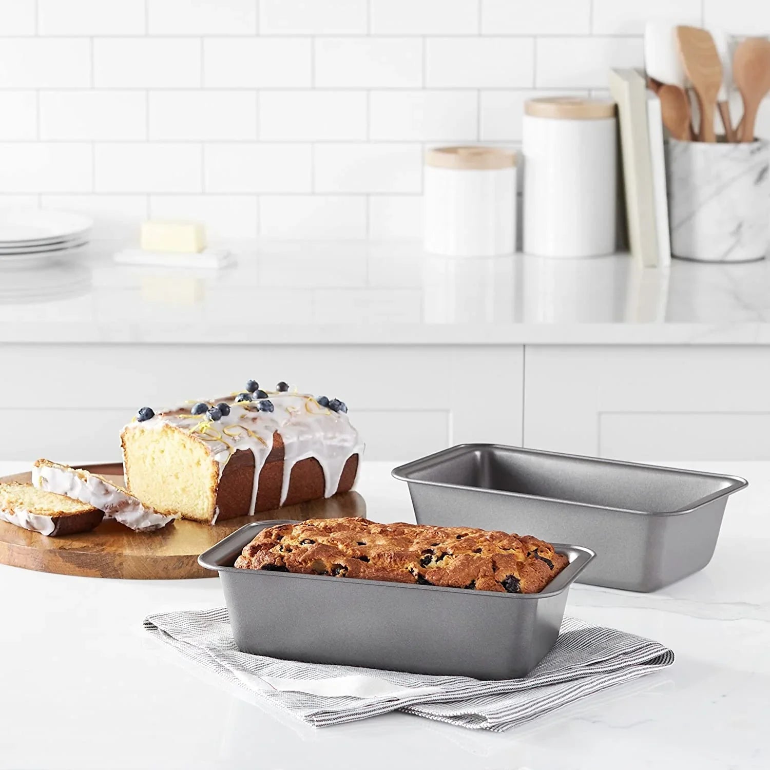 Rectangular Nonstick Bread Loaf Pan for Baking Meatloaf with Even Heat Distribution, 9.5 X 5 Inch, Gray, Set of 2