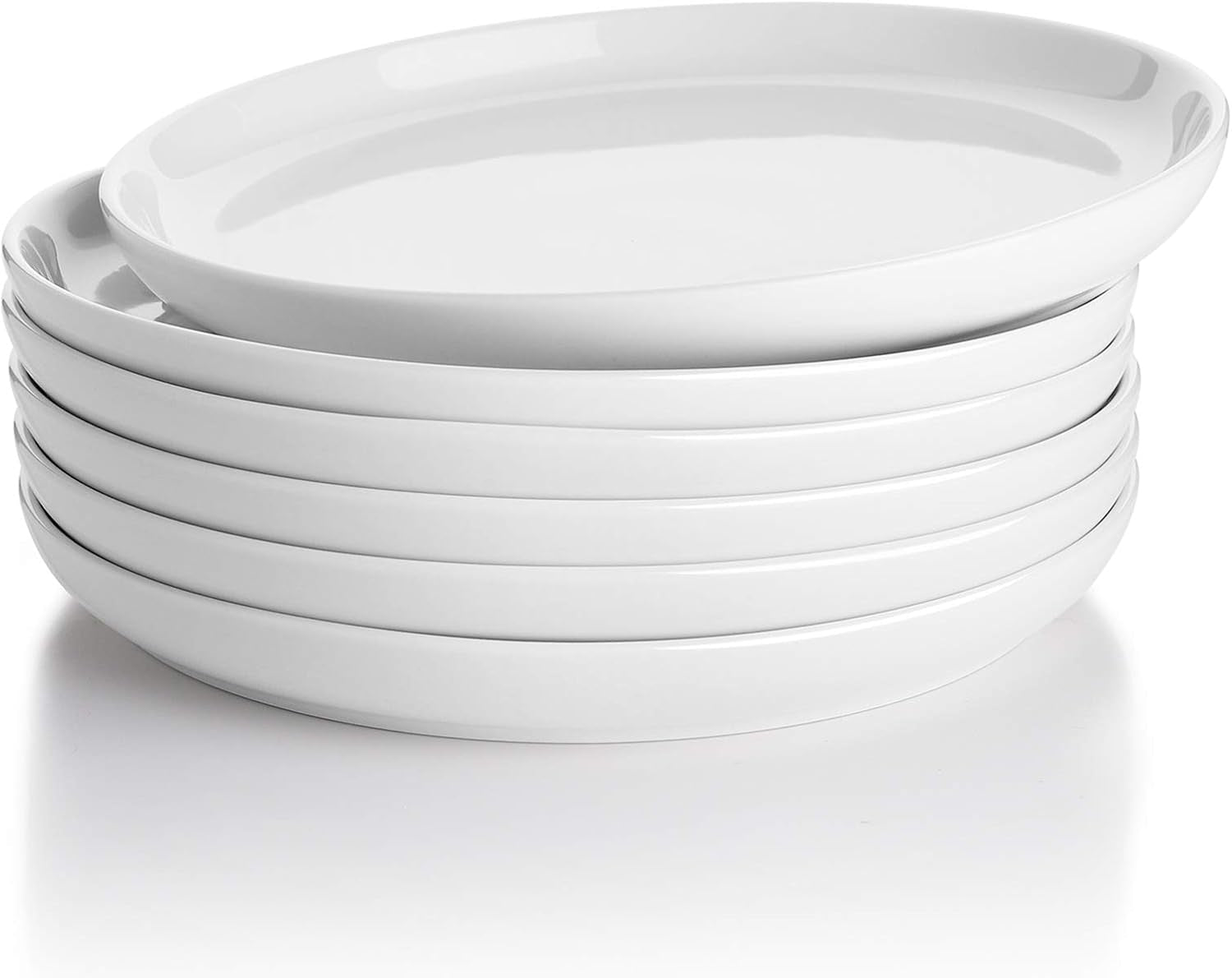 7.4 Inch Porcelain Dessert Plates, Set of 6 - Stackable, Microwave Oven Safe - White